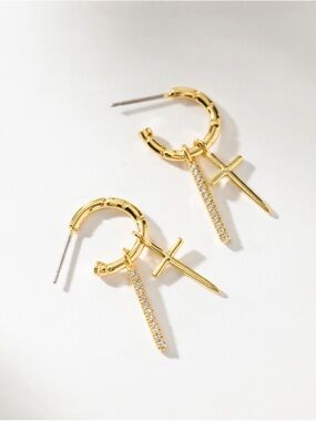 Uncommon James Gold Hoop Earrings with Cross Charms